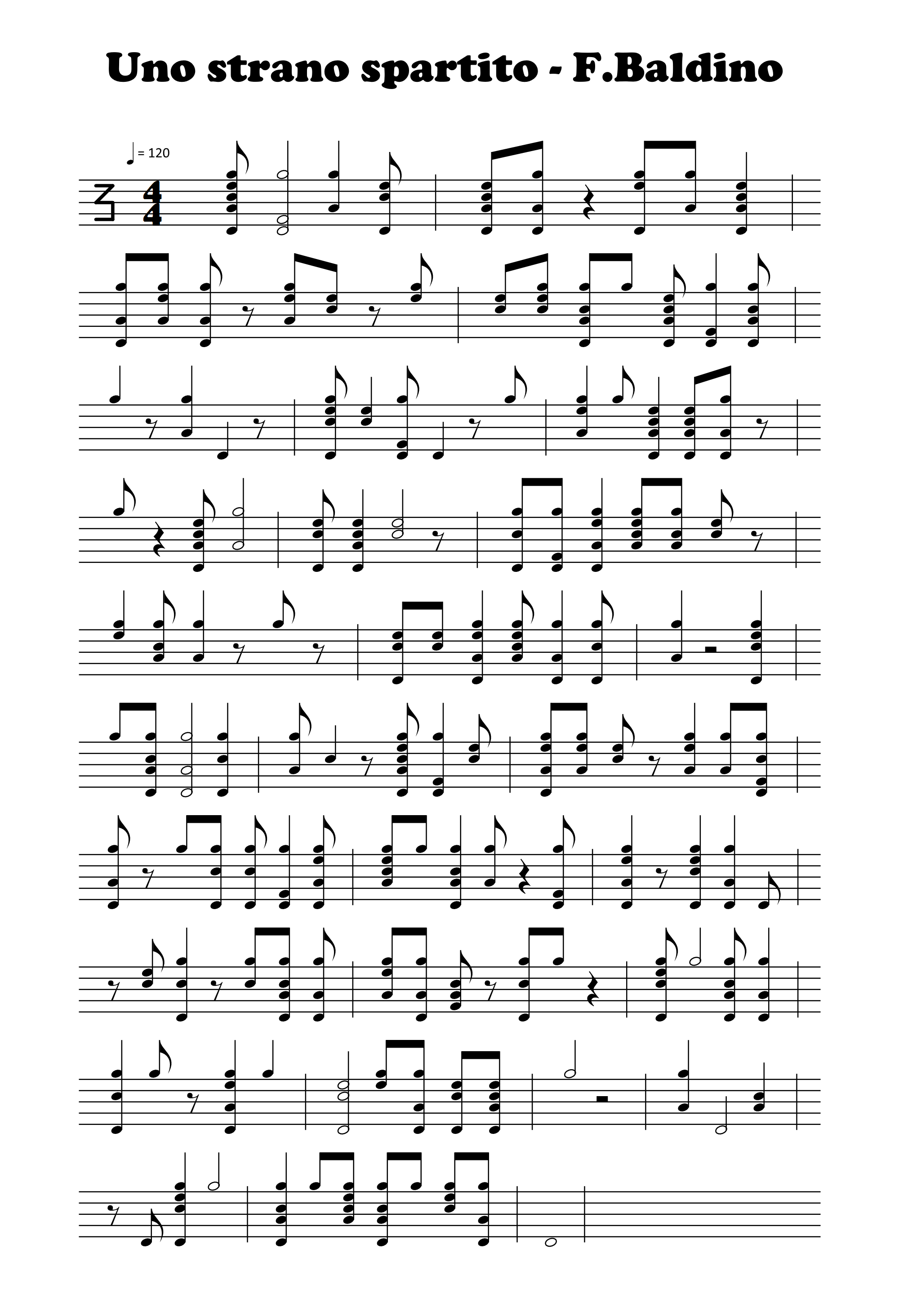 A short musical score titled 'Uno strano spartito' by F. Baldino